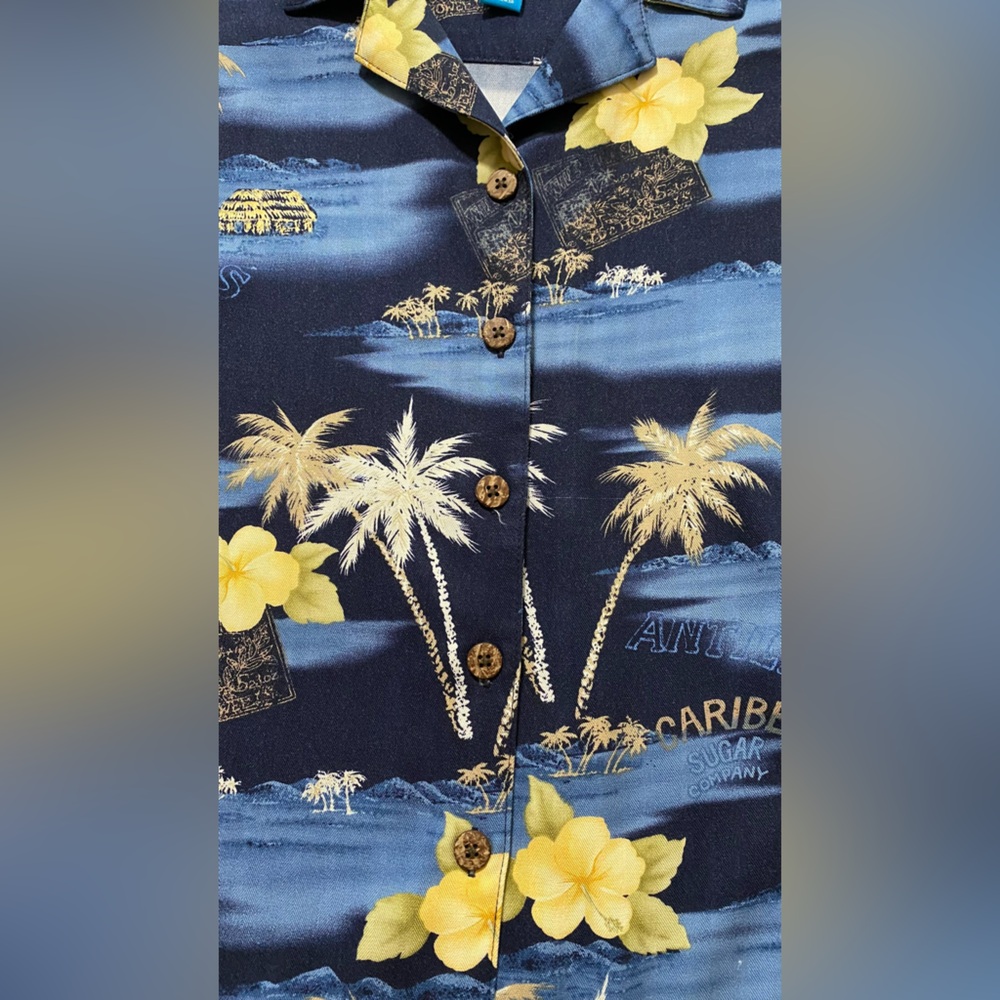 Island winds Navy and Yellow Tropical Shirt - Picture 5 of 8
